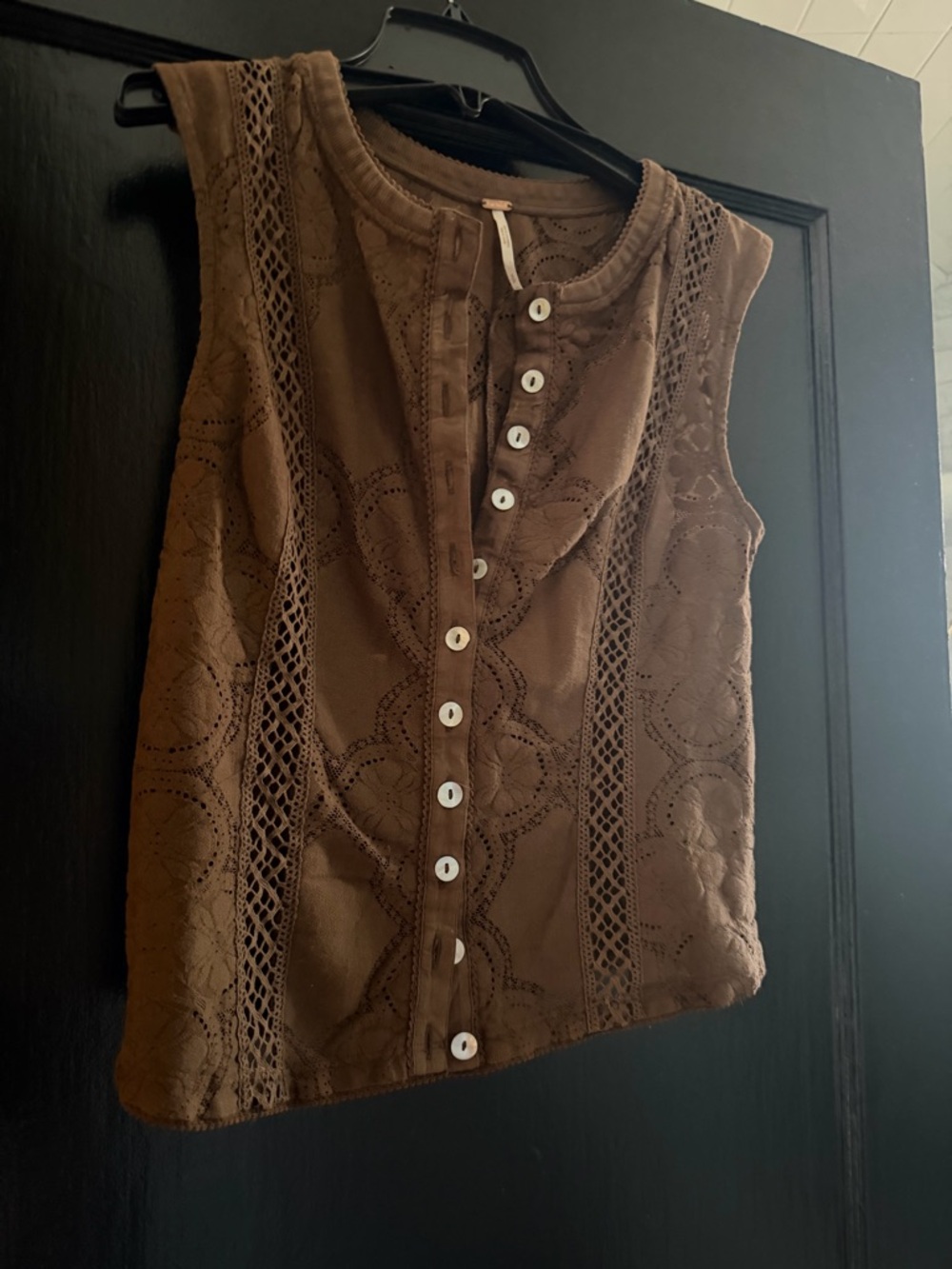Free People Brown Lace Button-Front Tank - Picture 3 of 6